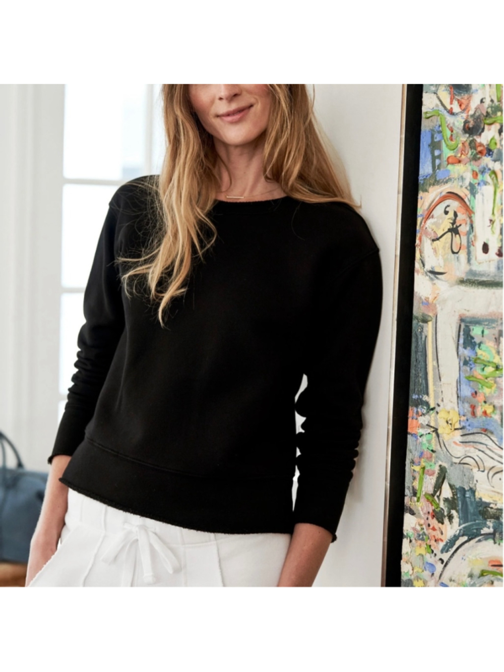 Frank & Eileen James Boyfriend Crew Neck Sweatshirt in Black Sz Large